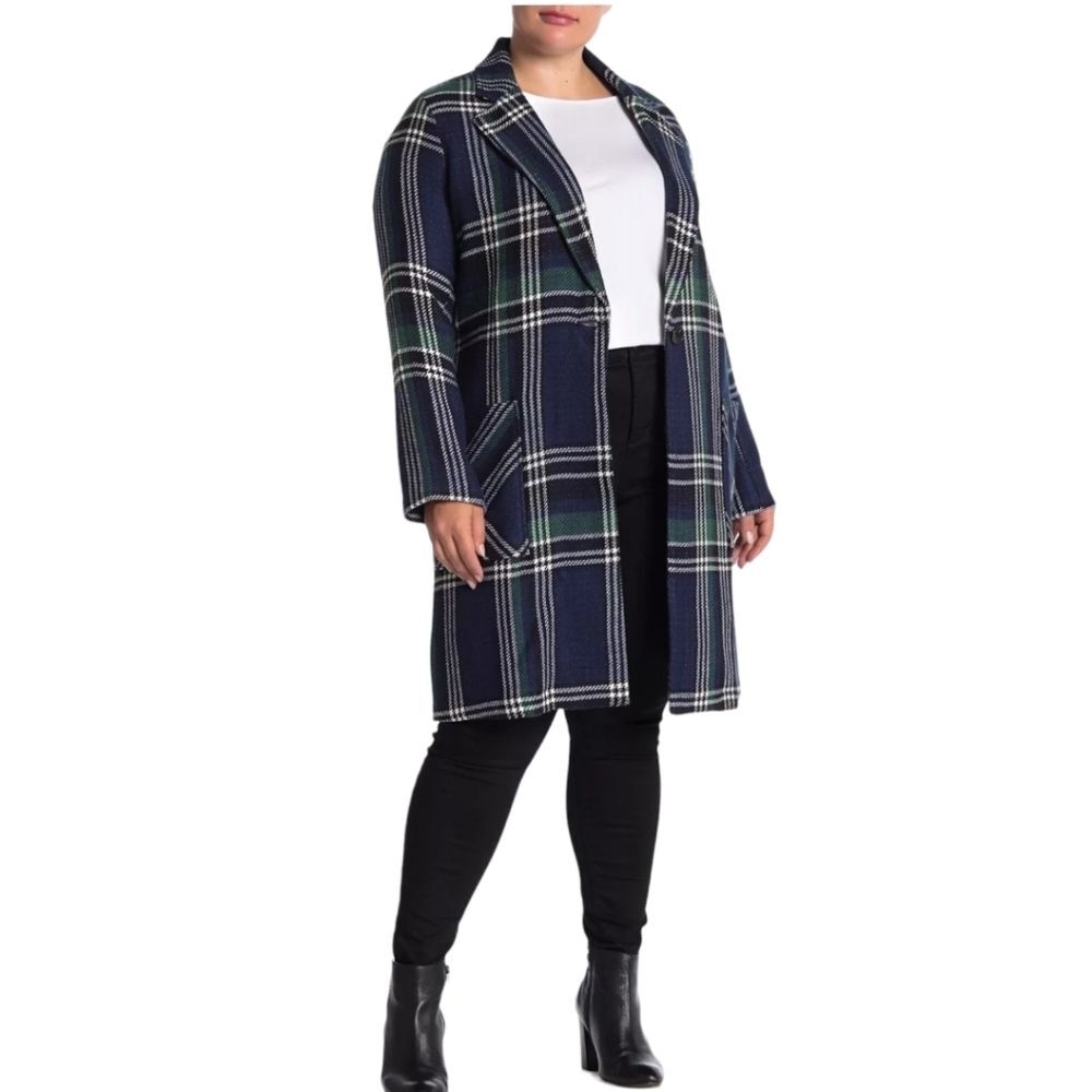 Susina Women's Plaid & Herringbone Long Coat Jacket Plus Size 1X - Picture 1 of 7